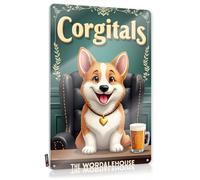 FZFN Targa in latta personalizzata con accessori per la camera dei ragazzi, riutilizzabile, resistente allo sbiadimento, con scritta "Corgi Cheers: A Cozy Evening At The Wordalehouse for Home Kitchen