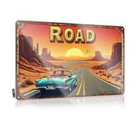 FZFN Targa in latta retrò con scritta "Open Road Adventure: Driving Through The Desert Sunset", decorazione per la casa da uomo, divertente targa in metallo vintage (20 x 30 cm)