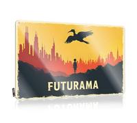 FZFN Targa in latta retrò Futurama: A Boy, Bird, And Cityscape, divertente cartello in metallo sarcastico per garage e bar (30 x 40 cm)