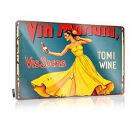 FZFN Targa in latta retrò vintage con pubblicità Vin Mariani con donna elegante in giallo Dr Targa in latta decorativa per la casa da uomo divertente targa vintage in metallo (30 x 40 cm)