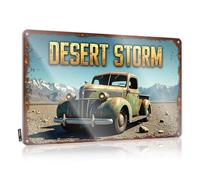 FZFN Targa in metallo con decorazione rustica vintage con camion in mezzo al deserto e tempesta, cartello divertente per la casa e la stanza dei ragazzi (30 x 40 cm)