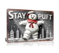 FZFN Targa in metallo con scritta "Man Cave Decor And Accessories Stay Puft Marshmallow Man: A Giant Snowman In The Cityscape", divertente decorazione per la casa, stile vintage (30 x 40 cm)