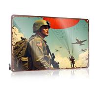 FZFN Targa in metallo con scritta "Paratrooper In Action: A Dynamic Military Scene", targa in latta divertente per bar e grotte (30 x 40 cm)