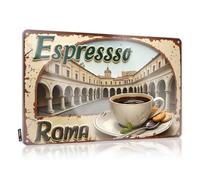 FZFN Targa in metallo divertente per bar con scritta "Bar Cave Espresso Roma: A Cup Of Coffee In The Heart Of Italy" (20 x 30 cm)