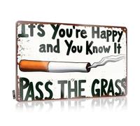 FZFN Targa in metallo vintage con scritta "Pass the Grass: A humorous Take On Smoking", per la porta della camera da letto, 20 x 30 cm
