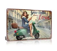 FZFN Targa per bar all'aperto, stile vintage: Gia Bella From Love On A Green Scooter Targa in metallo divertente poster in metallo per porta della grotta (20 x 30 cm)