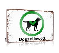FZFN Targa per barbecue con cerchio verde con profilo di cane: "Dogs Allowed", in metallo, per decorare la casa e il bar (20 x 30 cm)
