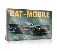 FZFN Targhe in metallo per garage Man Cave Vintage Bat-Mobile Blueprint Poster: design auto classica, targa in latta per camera da letto cartello divertente per bar (20 x 30 cm)