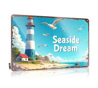 FZFN Targhe in metallo per uomo Cave Seaside Dream: faro serenity by the ocean, decorazione per porta della camera da letto, accessori da bar, per uomo, C (20 x 30 cm)