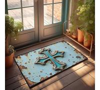 FZFN Zerbini per esterni rustici con croce su superficie in metallo blu resistente alle intemperie zerbino uomo roba uomo mobili da grotta (40 x 60 cm)