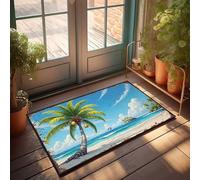 FZFN Zerbini per ingresso interno casa palma paradiso: una scena tropicale spiaggia zerbino Welcome Home Zerbino Cool Stuff per ragazzi (65 x 90 cm)
