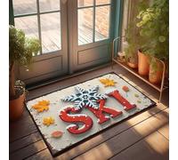 FZFN Zerbino con scritta in inglese "Men Cave Decor, Snowy Adventure: sciare attraverso le foglie autunnali, tappetino di benvenuto primaverile, decorazione per grotte dell'uomo all'aperto (40 x 60 cm