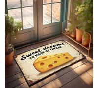 FZFN Zerbino con scritta "Welcome" e "Cheese Dreams: una fetta di formaggio con fori su un piatto", zerbino, zerbino per la casa (40 x 60 cm)
