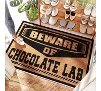 FZFN Zerbino da bagno in ciniglia occidentale con scritta in inglese "Beware of Chocolate Lab" - Scarpa per interni | Tappeto messicano/porta d'ingresso per esterni - ciliegia per porta posteriore