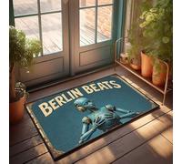 FZFN Zerbino di benvenuto per ingresso esterno Berlin Beats: un robot futuristico serenate con cuffie dorate, zerbino per casa colonica e cucina, decorazione unica per la casa (50 x 80 cm)