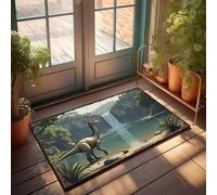 FZFN Zerbino estivo per esterni con scritta "Serenity Jurassic Serenity: A Dinosaur By The Waterfall", zerbino decorativo per cortile, decorazione musicale (40 x 60 cm)
