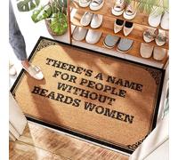 FZFN Zerbino in gomma per garage, con scritta in lingua inglese "There's a name for people without beards", a mezza luna, per esterni, in gomma resistente e fiori di campo (40 x 60 cm)
