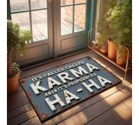 FZFN Zerbino in tinta unita, per artigianato, cartello arrugginito, con scritta in lingua inglese "Karma As Ha-Ha", vintage, decorazione per bar, grande tappetino da bagno (50 x 80 cm)