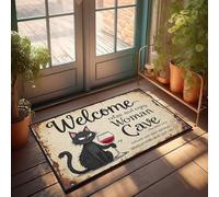 FZFN Zerbino in tinta unita per artigianato con scritta in inglese "Welcome to the woman cave: Relax, Enjoy Wine And Cats!", zerbino rustico per bagno, decorazione per ufficio per uomo (50 x 80 cm)