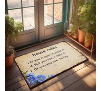 FZFN Zerbino invernale con regole della casa: un divertente promemoria per chiudere, usare e ritornare, tappeto decorativo per casa, bar, cucina (65 x 90 cm)