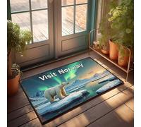 FZFN Zerbino invernale per esterni, visitare la Norvegia: orso polare che guarda sotto l'aurora boreale, zerbino decorativo per casa, bar, cucina (40 x 60 cm)