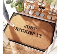 FZFN Zerbino spesso per interni a scacchi, con scritta "Just Kickin' It", porta d'ingresso per interni ed estate, divertente, grande tappetino di benvenuto per porta d'ingresso, porta in iuta (65 x 90