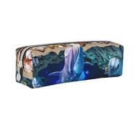 FZGGWYHL 3D Underwater World Dolphin stampato cassa di penna di cuoio portatile cancelleria borsa di stoccaggio matita sacchetto, bianco, Taglia unica, Portamonete
