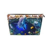 FZGGWYHL Beauty case da viaggio in pelle stampata con delfino 3D Underwater World, con cerniera, organizer da viaggio, Oro, Taglia unica