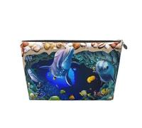 FZGGWYHL Beauty case da viaggio in pelle stampata con delfino 3D Underwater World, con cerniera, organizer da viaggio, Argento, Taglia unica