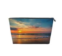 FZGGWYHL Beauty case da viaggio in pelle stampata con tramonto e onde sulla spiaggia, con cerniera, organizer da viaggio, Argento, Taglia unica