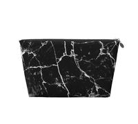 FZGGWYHL Beauty case da viaggio in pelle stampata marmo nero con cerniera organizer da viaggio, Argento, Taglia unica