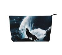 FZGGWYHL Beauty case in velluto a coste stampato con lupo che ulula alla luna, Nero , Taglia unica, Organizer per borse