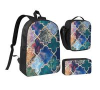 FZGGWYHL Bellissimo set di tre pezzi con zaino stampato a colori - zaino, astuccio, borsa per il pranzo, Nero , Taglia unica, Zaino casual