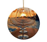 FZGGWYHL Bicchiere da vino al tramonto stampato in ceramica rotonda pendente albero di Natale appeso in diverse dimensioni