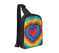 FZGGWYHL Borsa a tracolla con tasca doppia in diagonale con stampa tie-dye con cuore arcobaleno