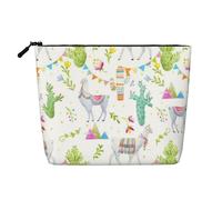 FZGGWYHL Borsa per il trucco in canapa finta con stampa di alpaca, lama, cactus, bandiera montagna, borsa per il trucco quotidiana, Nero , Taglia unica, Organizer per borse
