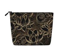 FZGGWYHL Borsa per il trucco in canapa finta con stampa di fiori di loto in oro bohémien, Nero , Taglia unica, Organizer per borse