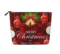 FZGGWYHL Borsa per il trucco in canapa finta stampata con campanella dorata e palla di Natale, Nero , Taglia unica, Organizer per borse