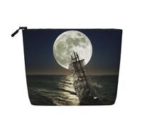 FZGGWYHL Borsa per il trucco in canapa finta stampata con nave a vela nella tempesta, Nero , Taglia unica, Organizer per borse