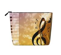 FZGGWYHL Borsa per il trucco in canapa finta stampata con note musicali per pianoforte e violino, borsa per riporre oggetti, Nero , Taglia unica, Organizer per borse