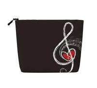 FZGGWYHL Borsa per il trucco in canapa finta stampata con simboli musicali e scritta "Love", Nero , Taglia unica, Organizer per borse