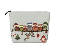 FZGGWYHL Borsa per il trucco in canapa finta stampata con simpatici gufi natalizi su un ramo, Nero , Taglia unica, Organizer per borse
