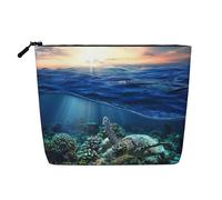 FZGGWYHL Borsa per il trucco in canapa finta stampata con tartaruga marina galleggiante su e sopra il corallo, Nero , Taglia unica, Organizer per borse
