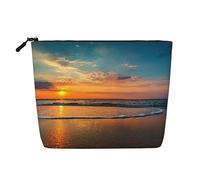 FZGGWYHL Borsa per il trucco in canapa finta stampata con tramonto e onde da spiaggia, Nero , Taglia unica, Organizer per borse