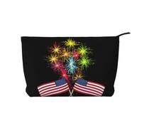 FZGGWYHL Borsa per il trucco in velluto a coste stampata con bandiera americana Independence Day America fuochi d'artificio, Nero , Taglia unica, Organizer per borse