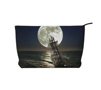 FZGGWYHL Borsa per il trucco in velluto a coste stampata con nave a vela nella tempesta, Nero , Taglia unica, Organizer per borse