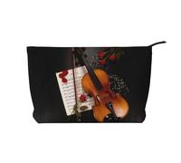 FZGGWYHL Borsa per il trucco in velluto a coste stampata con spartiti per violino, Nero , Taglia unica, Organizer per borse