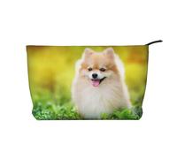 FZGGWYHL Borsa per il trucco in velluto a coste stampato a forma di cucciolo di cane nel parco primaverile, Nero , Taglia unica, Organizer per borse