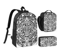 FZGGWYHL Calendario Maya Fine del Mondo Stampato Zaino Tre Pezzi Set - Zaino, Astuccio, Borsa Pranzo, Nero , Taglia unica, Zaino casual
