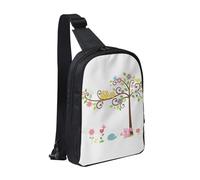 FZGGWYHL Carino cartone animato gufo albero fiori e scoiattolo stampato petto bag doppia tasca diagonalmente Crossbody Bag